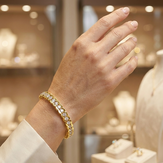 Pulsera Clásica de Eslabones con Cristales Brillantes en Acero Inoxidable Hipoalergénico de Alta Calidad