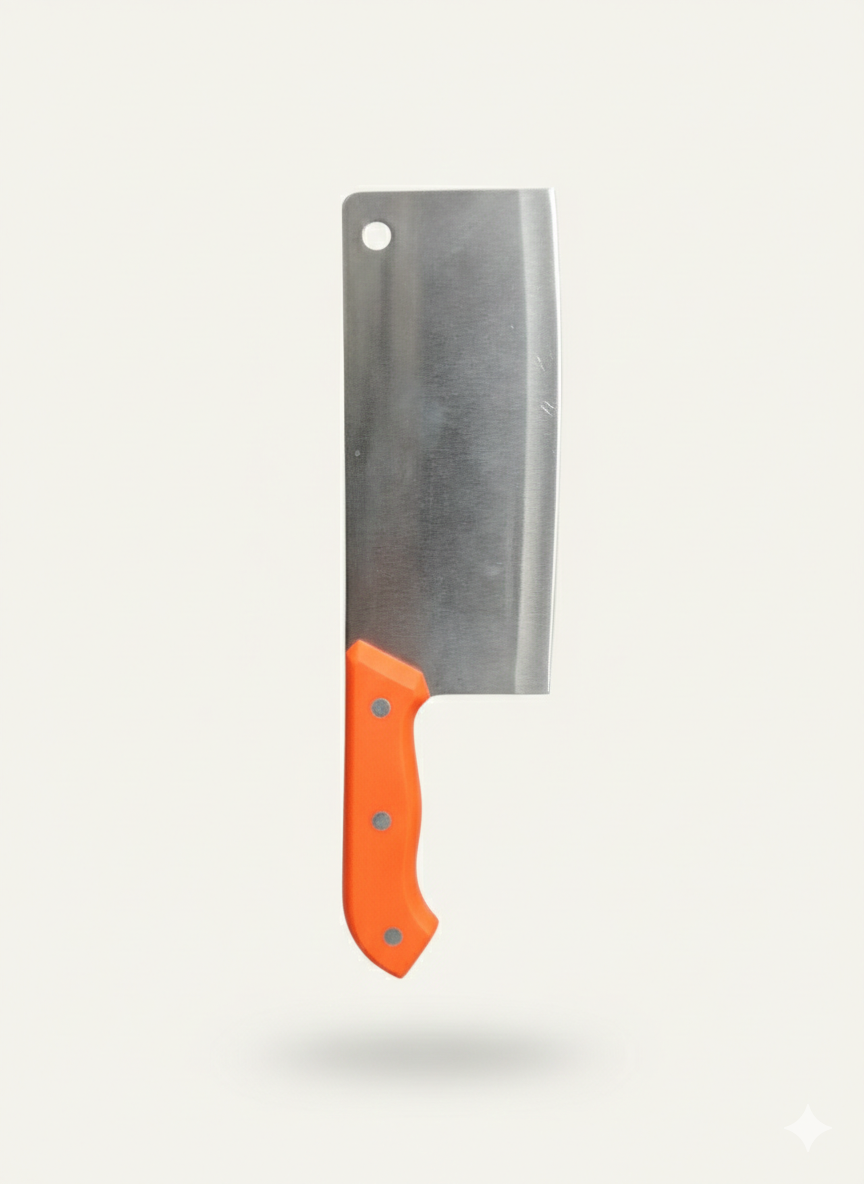 Cuchillo Hacha Lisa Acero Inox Mango Naranja