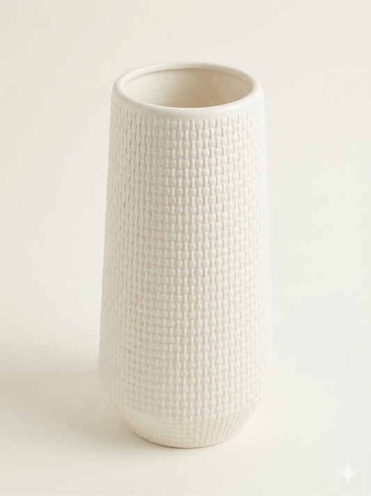 Florero Cilíndrico Textura Tejida Mate Irrompible 22cm – Boho Chic