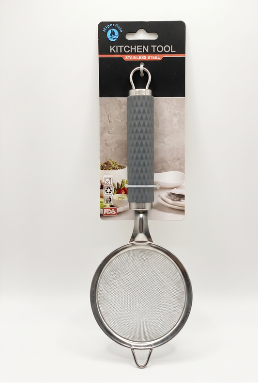 colador-acero-inoxidable-malla-fina-mango-ergonomico-gris - vimarq.com | El Salvador