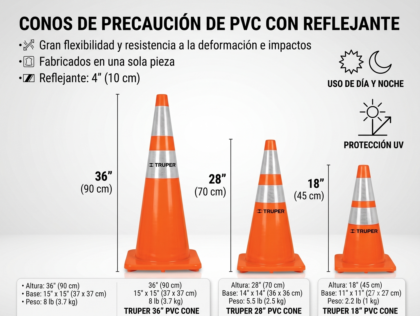 conos-precaucion-pvc-flexible-reflejante-truper-tallas - vimarq.com | El Salvador 1