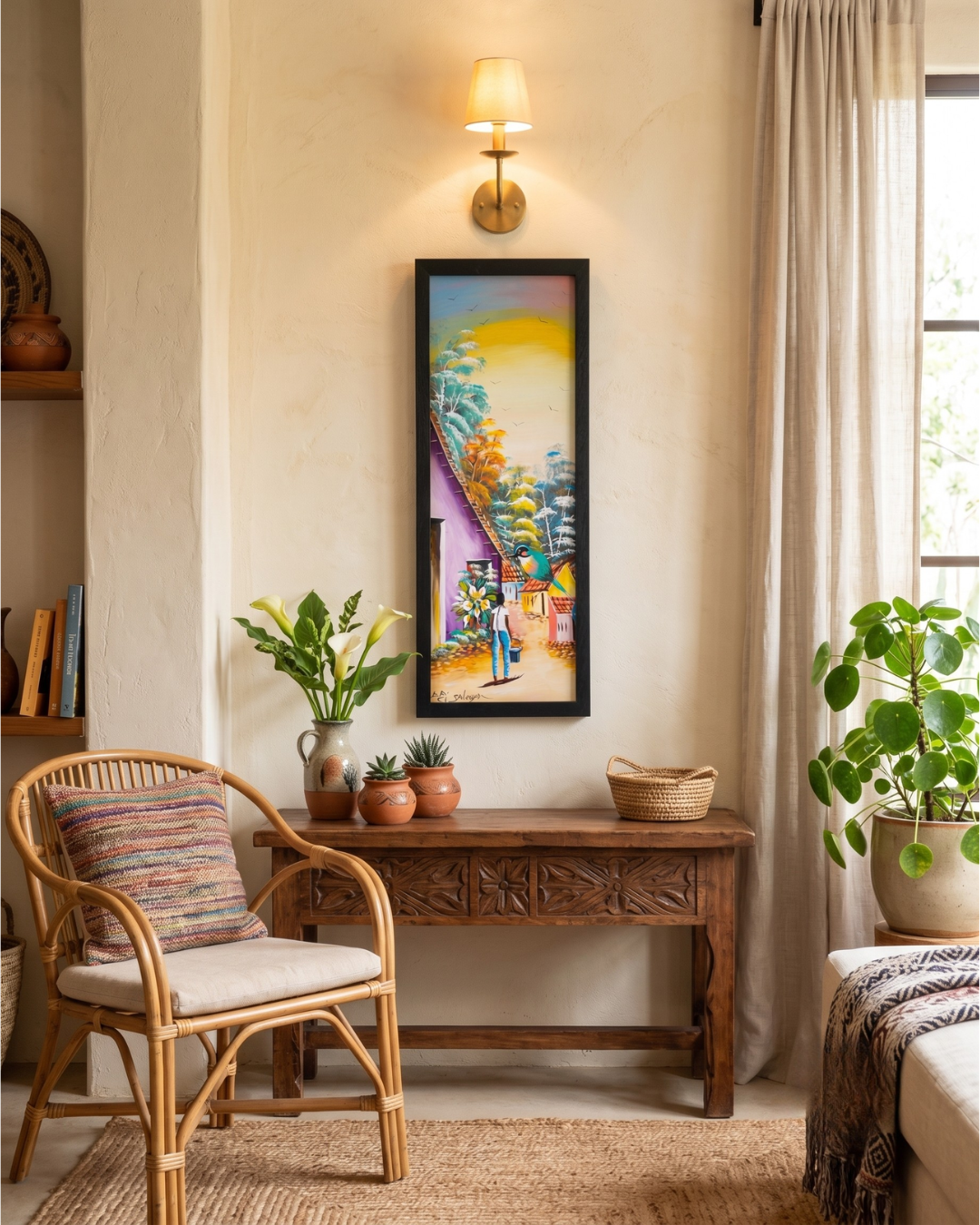 cuadro-decorativo-vertical-torogoz-escena-pueblo-marco-negro-20x57-19