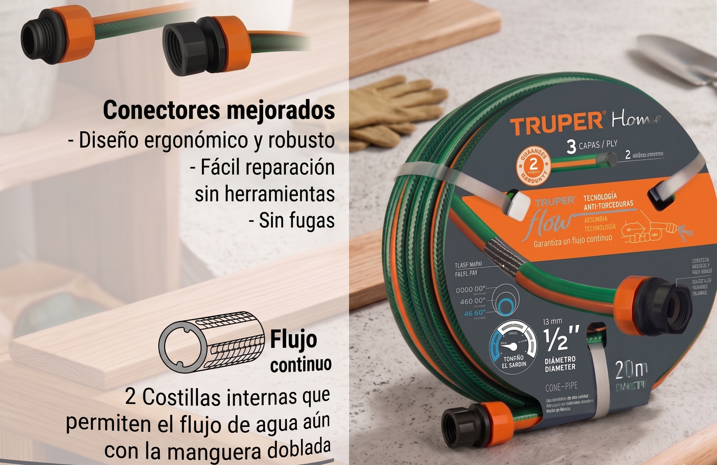 manguera-truper-home-verde-con-conectores-ergonomicos-vimarq.com | El Salvador