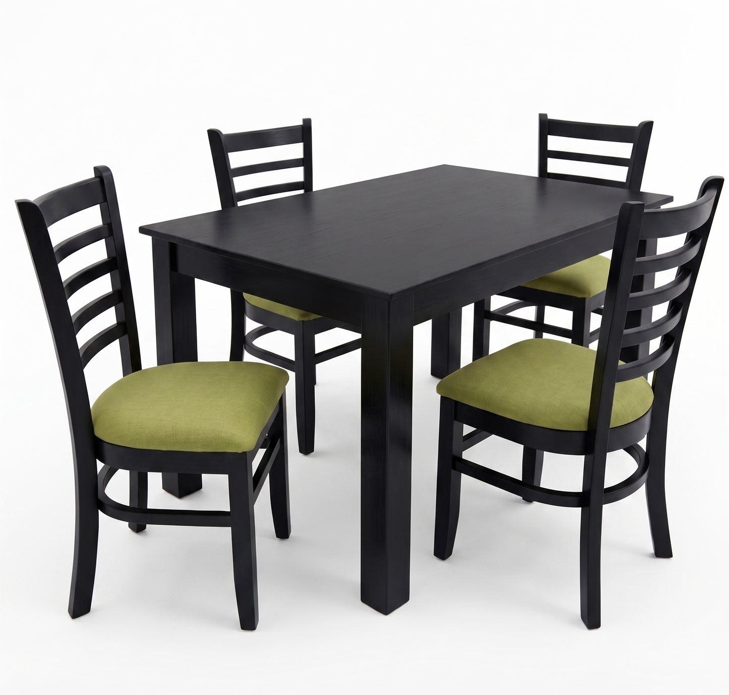 mesa-comedor-madera-oscura-4-sillas-verdes
