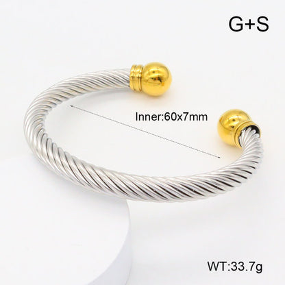 Brazalete Abierto de Estilo Cable Trenzado con Terminales Esféricas - Acero Inoxidable Hipoalergénico vimarq.com