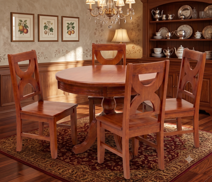Comedor Redondo de Madera de 4 Sillas con Pedestal Clásico