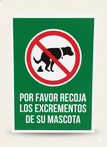 Cartel "Recoja Excrementos Mascota" 25x35cm PVC