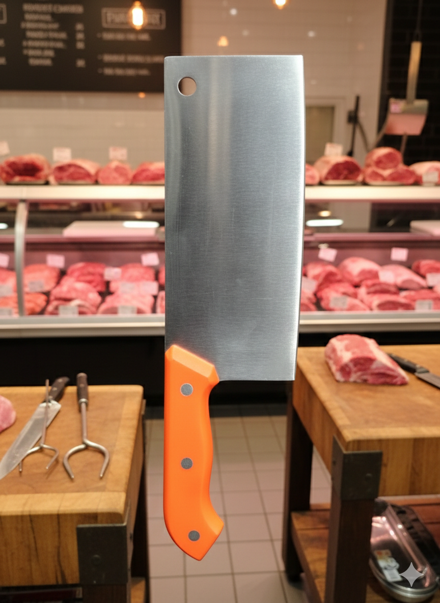 Cuchillo Hacha Lisa Acero Inox Mango Naranja