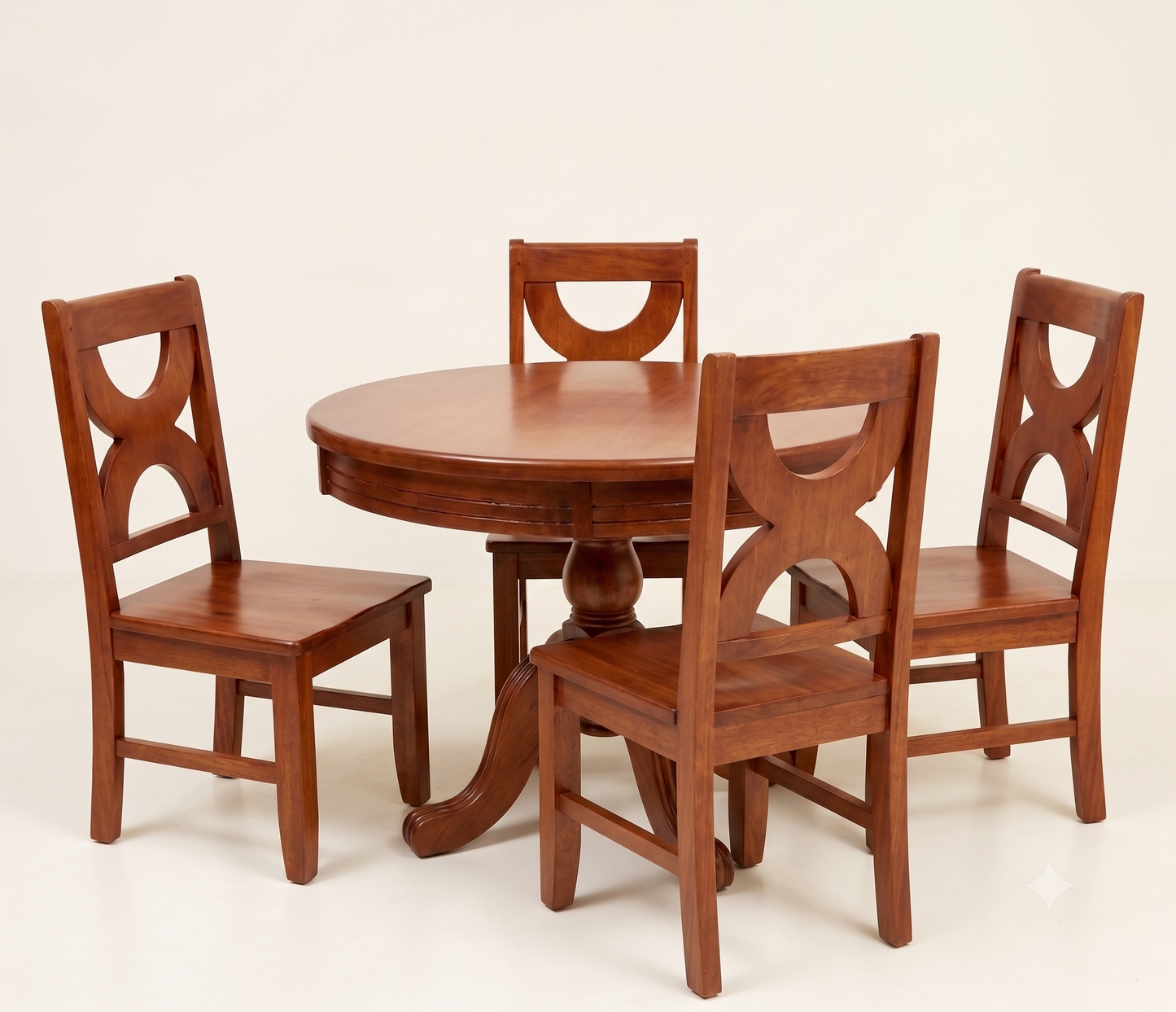 Comedor Redondo de Madera de 4 Sillas con Pedestal Clásico