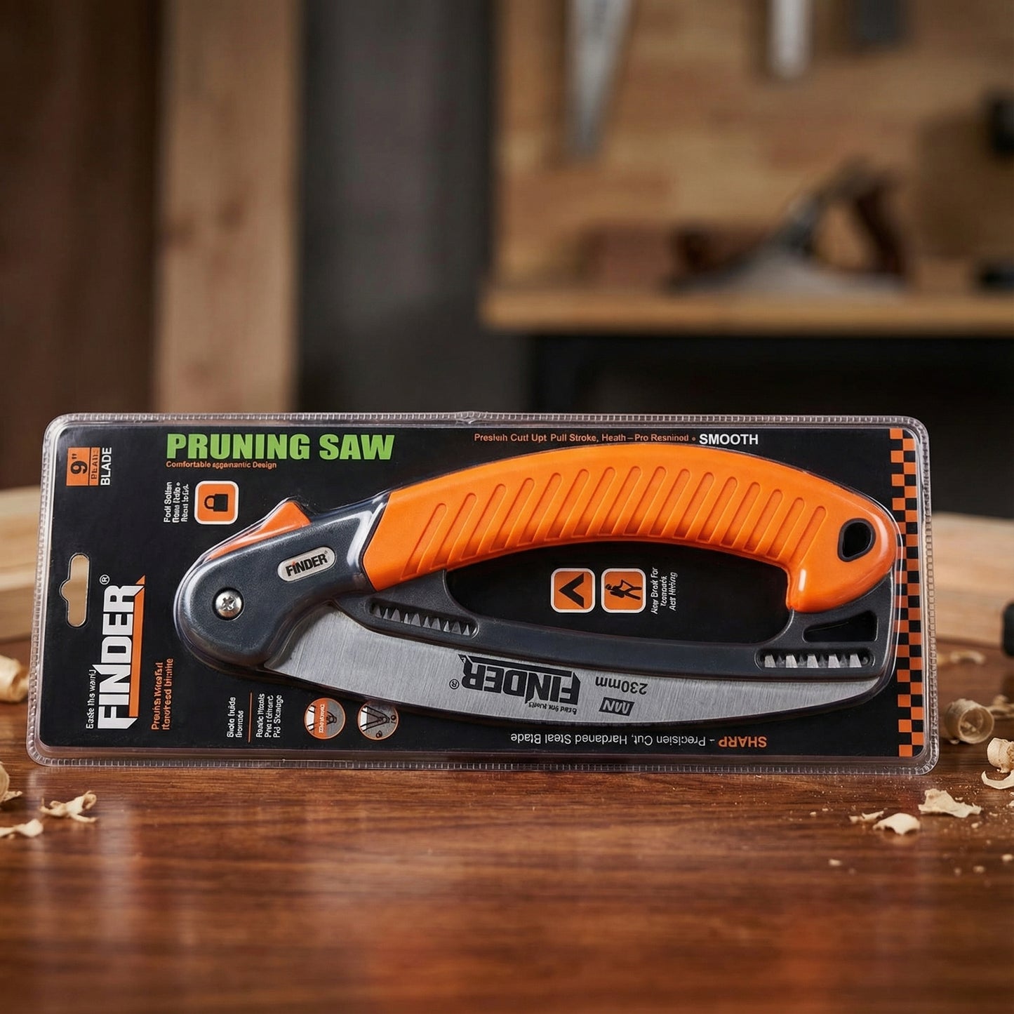 Sierra de Poda Plegable Profesional FINDER de 9" (230mm) con Hoja de Acero Endurecido y Agarre Ergonómico