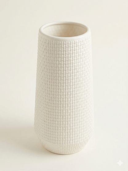 Florero Cilíndrico Textura Tejida Mate Irrompible 22cm – Boho Chic