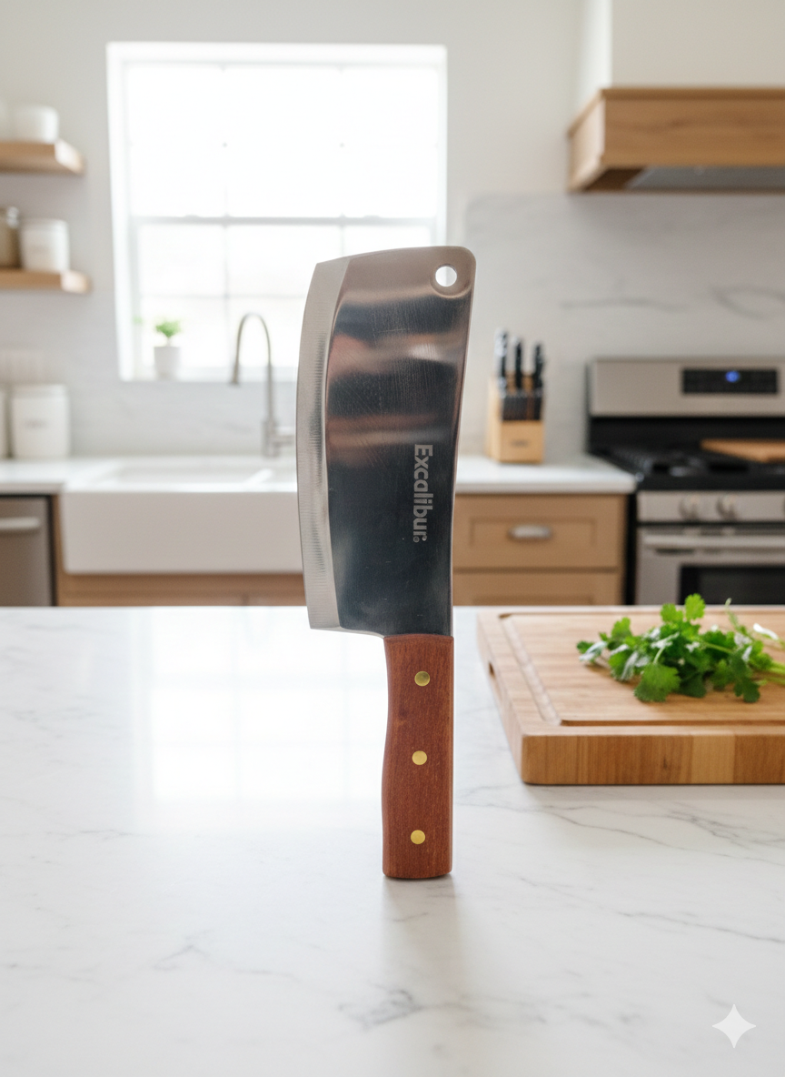 Hacha de Cocina Excalibur Cleaver 7" Acero Inoxidable - Mango de Madera Premium