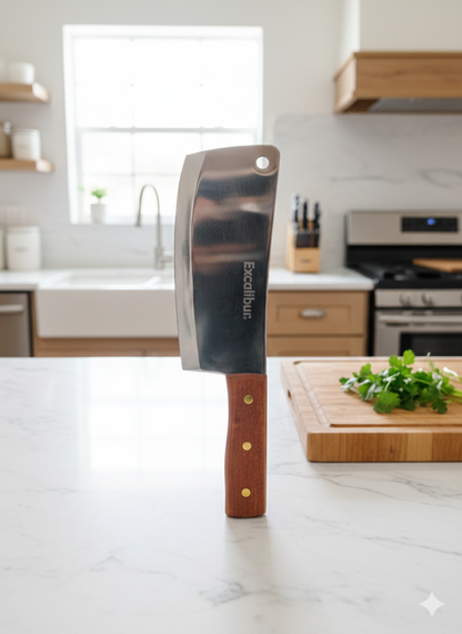 Hacha de Cocina Excalibur Cleaver 7" Acero Inoxidable - Mango de Madera Premium