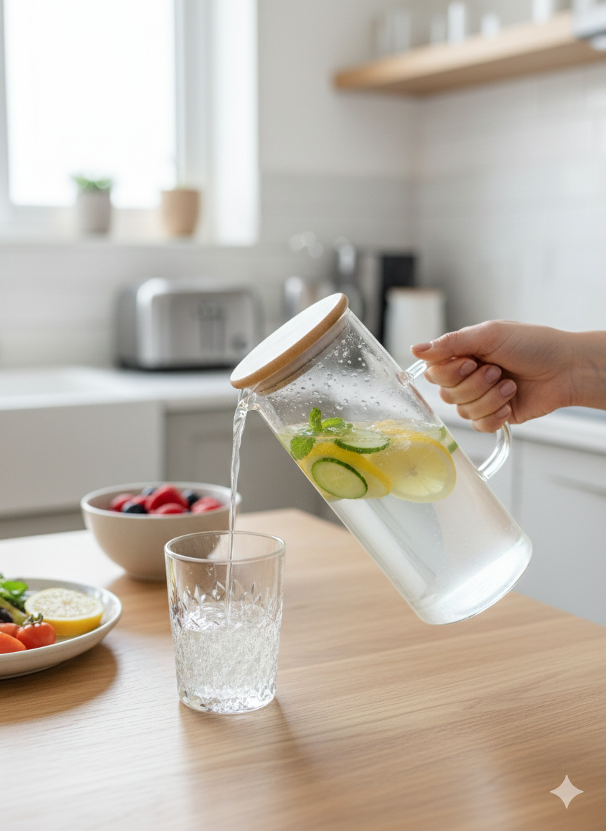 Pichel Vidrio Borosilicato Tapa Bambú Hermética Filtro 1.5L