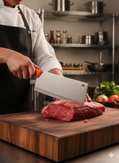 Cuchillo Hacha Lisa Acero Inox Mango Naranja