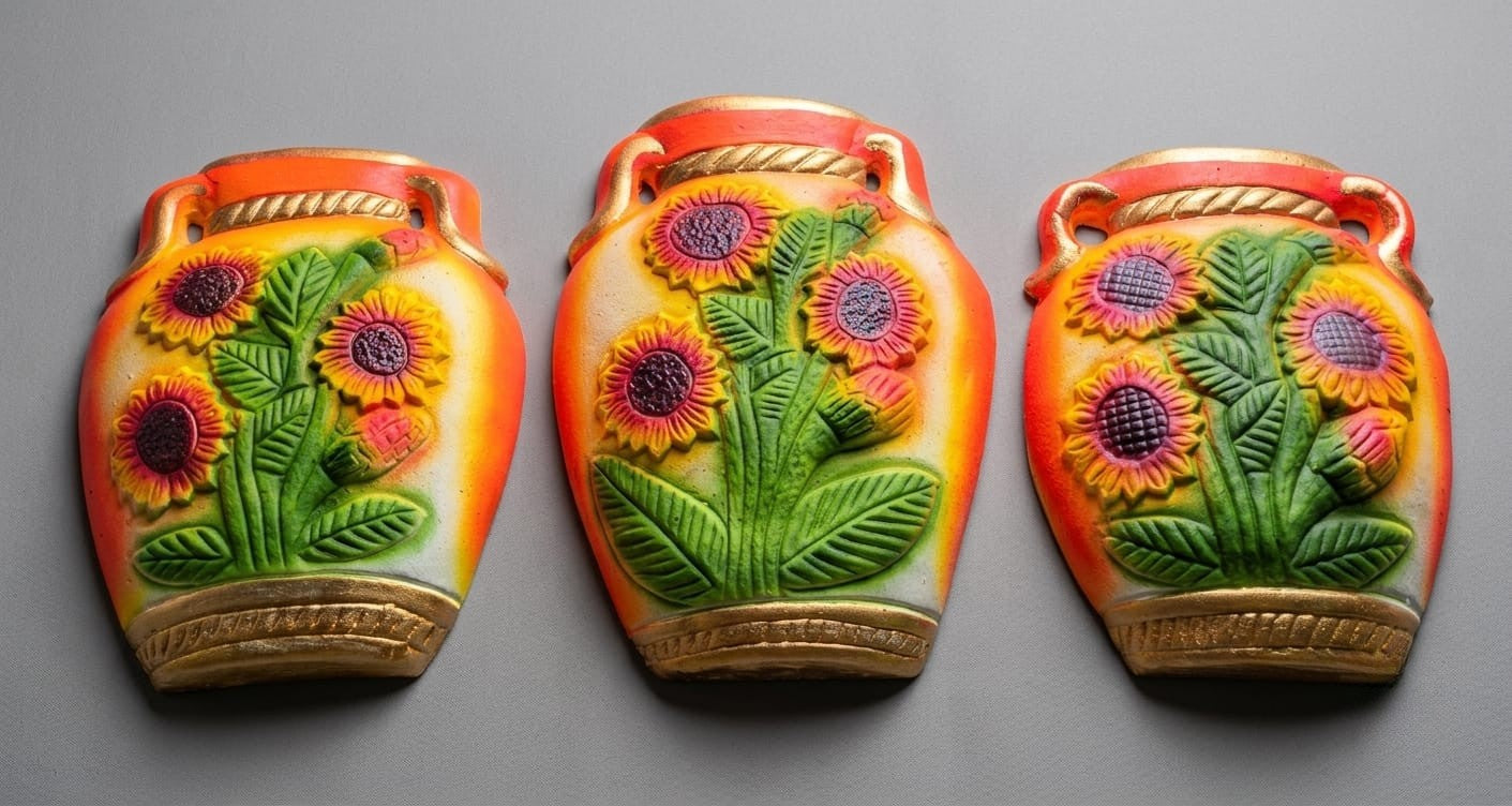 Jarrón decorativo de cerámica para pared con girasoles - vimarq.com | El Salvador