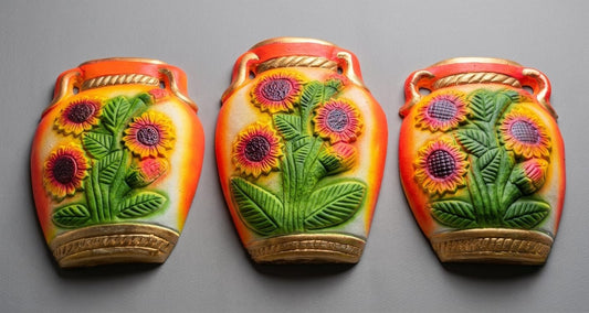 Jarrón decorativo de cerámica para pared con girasoles - vimarq.com | El Salvador