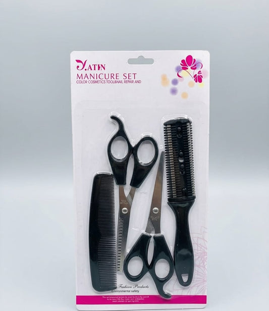 Juego de tijeras y peines de peluquería Y.atin en empaque blíster vimarq.com | El Salvador2