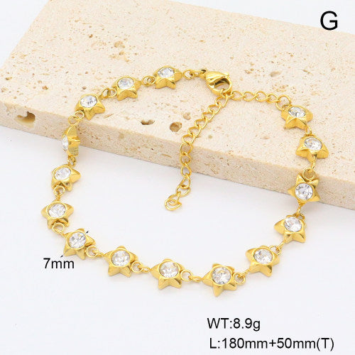 Pulsera de Acero Inoxidable Dorado Diseño Estrellas con Cristales - Hipoalergénica y Ajustable vimarq.com E Salvador