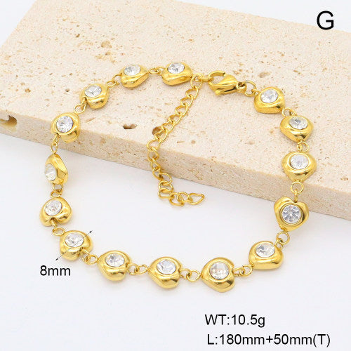 Pulsera de Eslabones de Corazón en Acero Inoxidable Pulido con Incrustaciones Brillantes vimarq.com el salvador