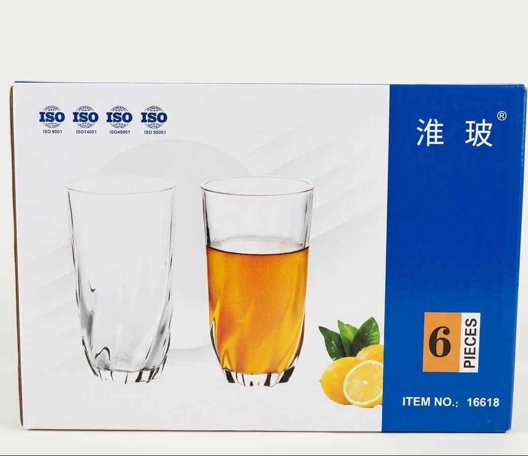 Set de 6 vasos de vidrio altos Huaibo modelo 16618 - vimarq.com | El Salvador2