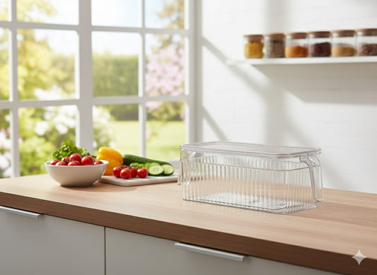 Organizador de Refrigerador Transparente Texturizado con Asa y Tapa