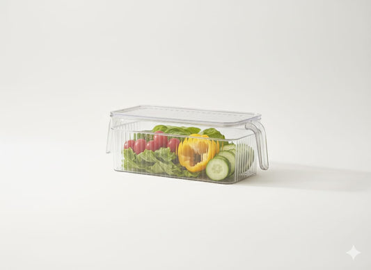 Organizador de Refrigerador Transparente Texturizado con Asa y Tapa