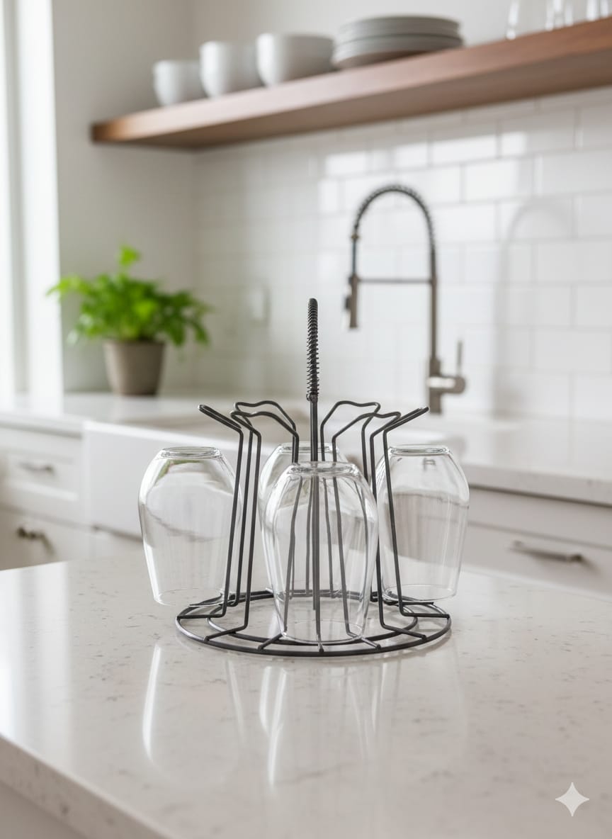 Organizador de Copas Giratorio 360° Metal Negro 6 Copas | Moderno | El Salvador