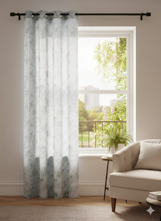 Cortina Traslúcida Floral Azul con Ojales para Sala y Dormitorio | Vimarq