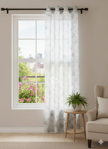 Cortina Traslúcida Floral Azul con Ojales para Sala y Dormitorio | Vimarq