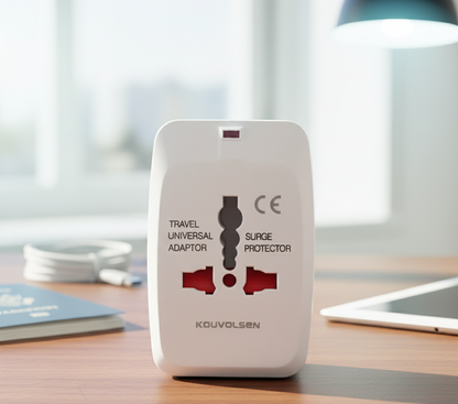 Adaptador de Corriente Universal de Viaje con Protección contra Sobretensiones y Puertos USB/USB-C