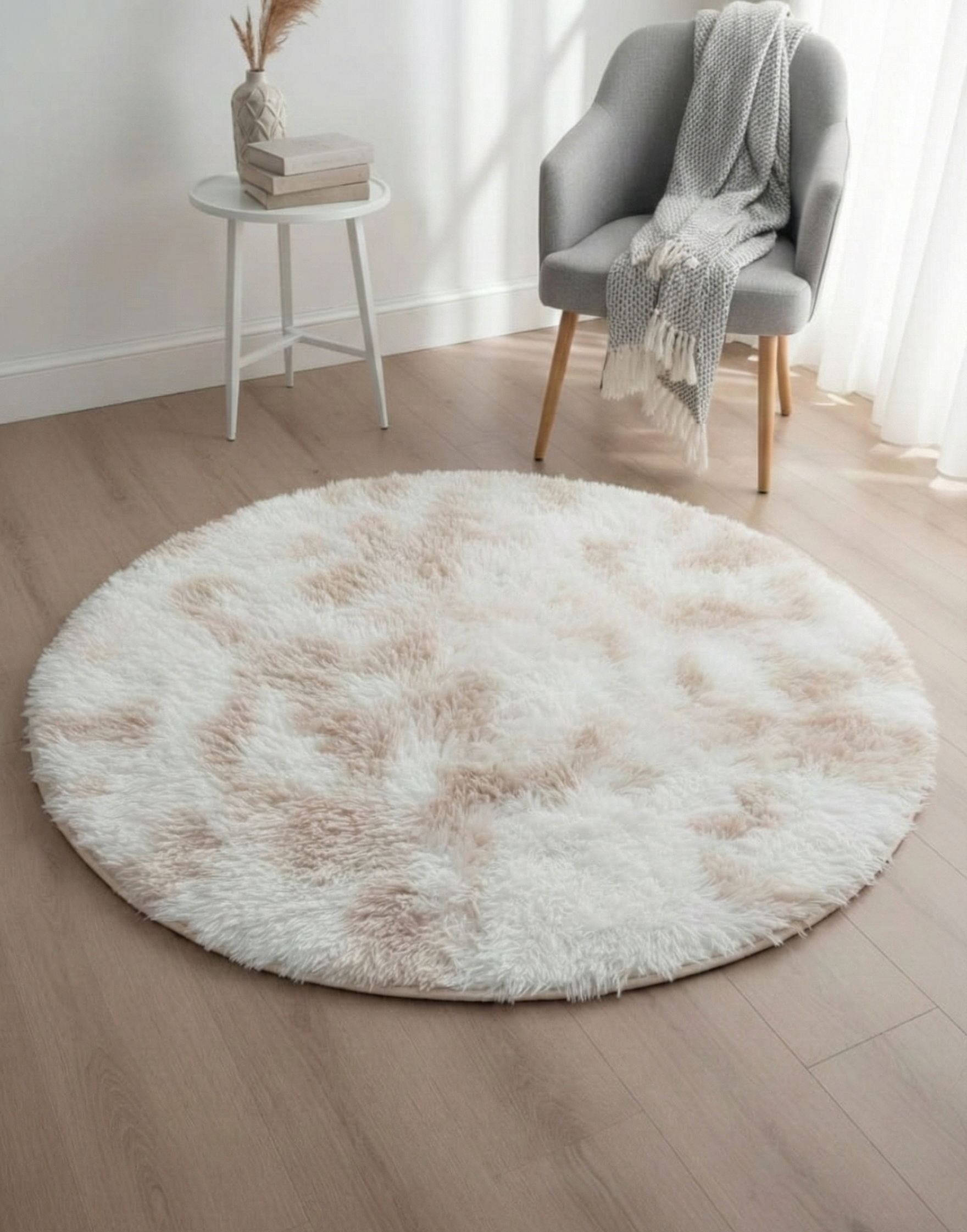 alfombra-circular-pelo-largo-beige-rincon-lectura-vimarq.com | El Salvador