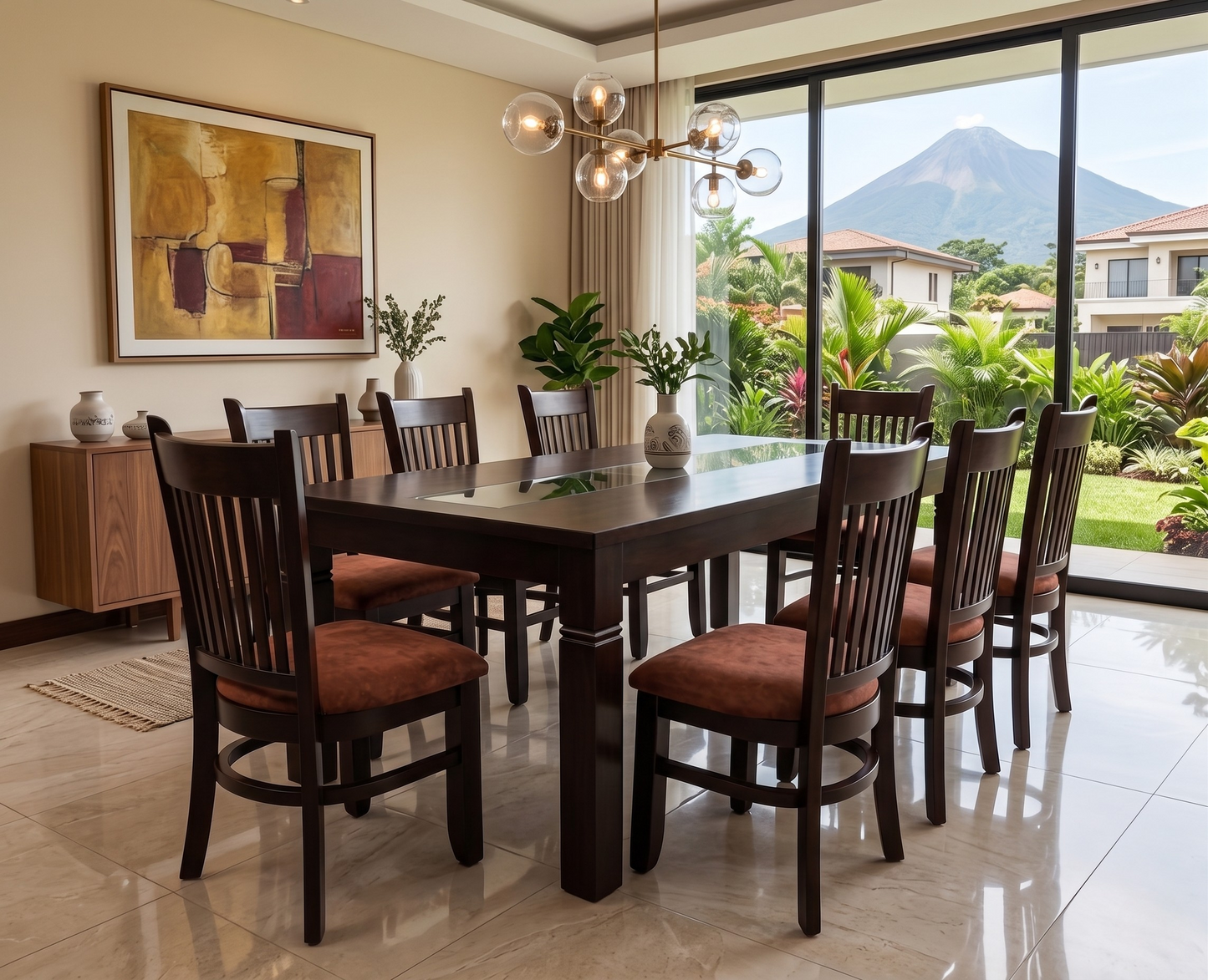 Juego de Comedor Rectangular Madera 8 Sillas Terracota 2x1m