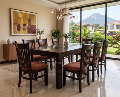 Juego de Comedor Rectangular Madera 8 Sillas Terracota 2x1m