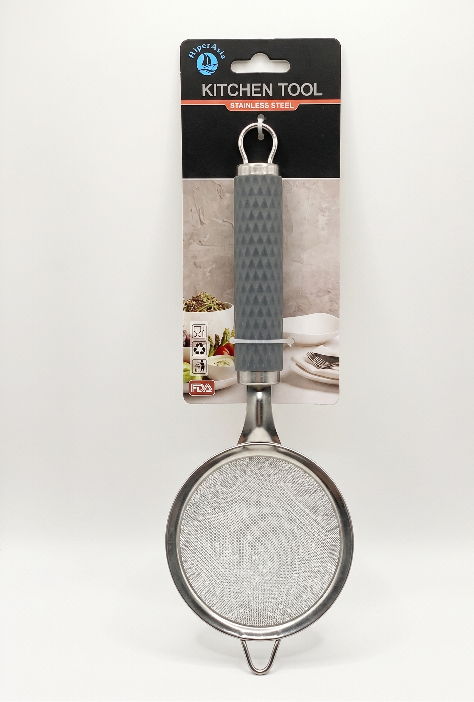 colador-acero-inoxidable-malla-fina-mango-ergonomico-gris - vimarq.com | El Salvador