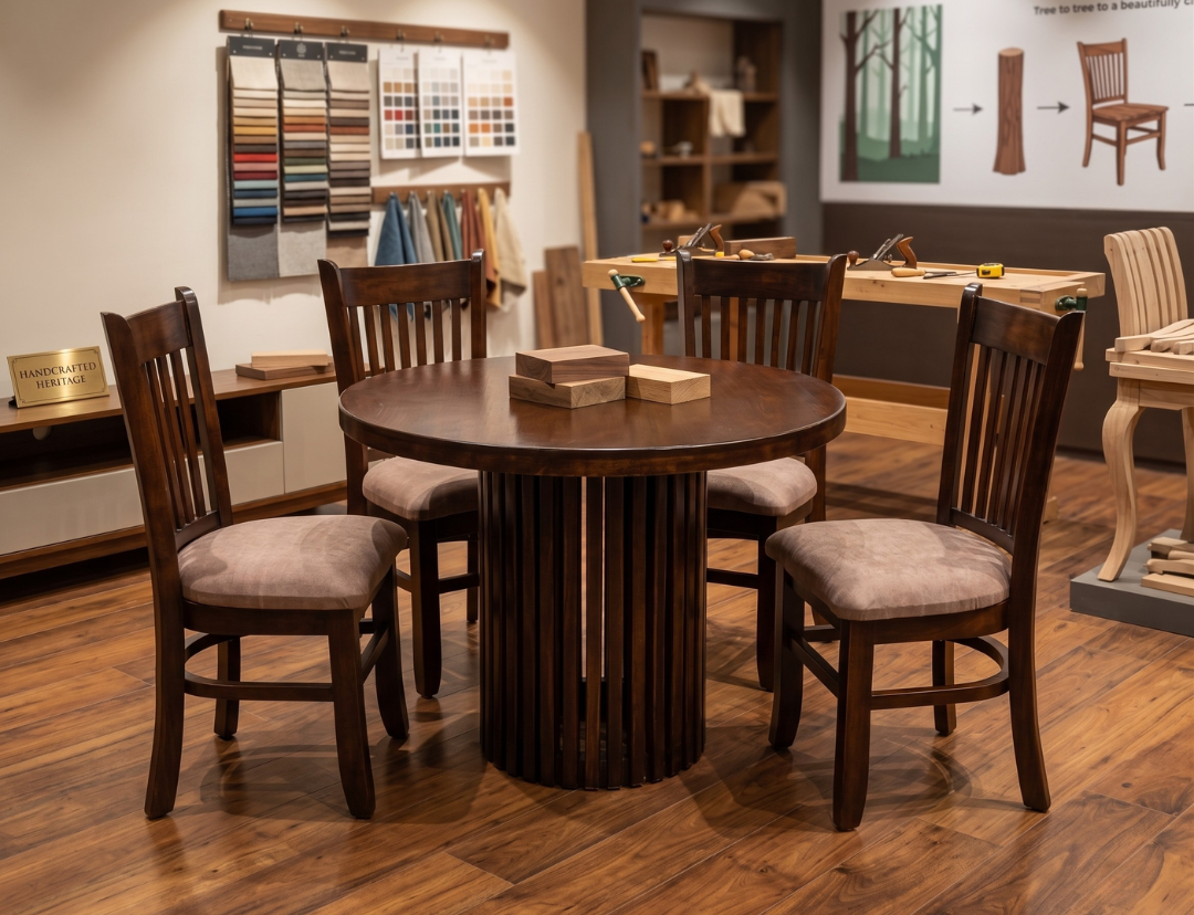 comedor-redondo-madera-4-sillas-base-listones-vimarq-el-salvador