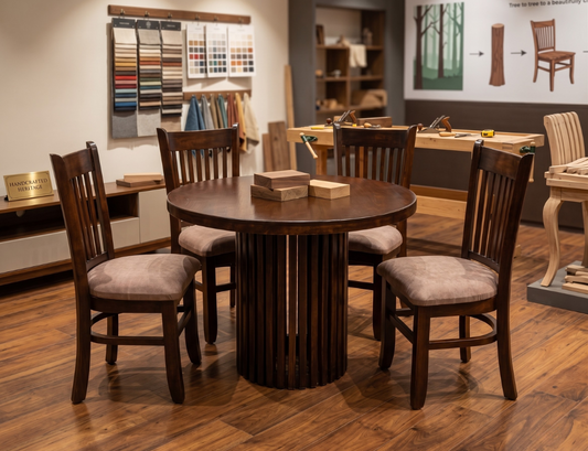 comedor-redondo-madera-4-sillas-base-listones-vimarq-el-salvador