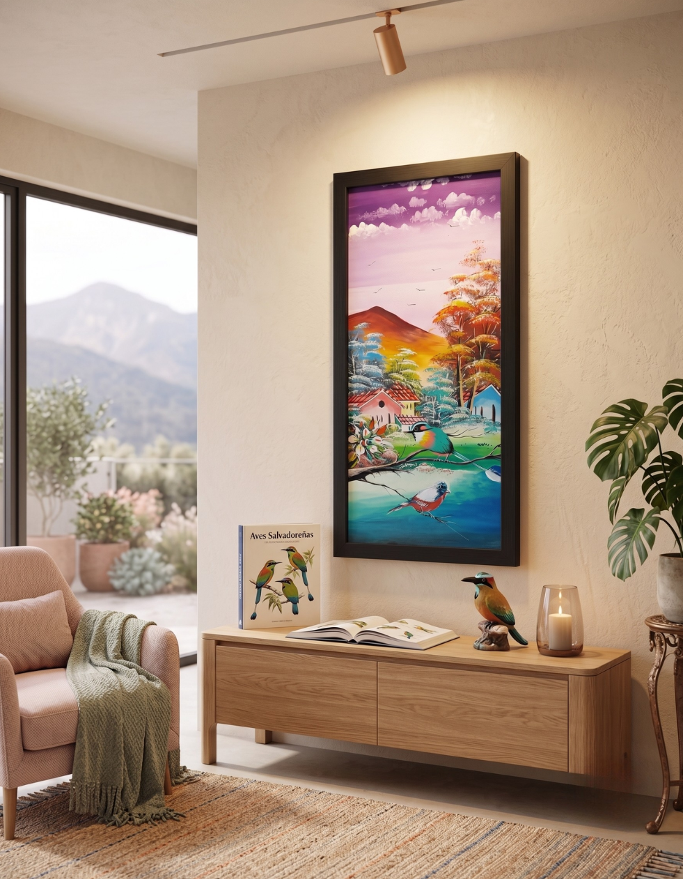 cuadro-decorativo-vertical-aves-salvadoreñas-volcan-marco-negro-20x57-23