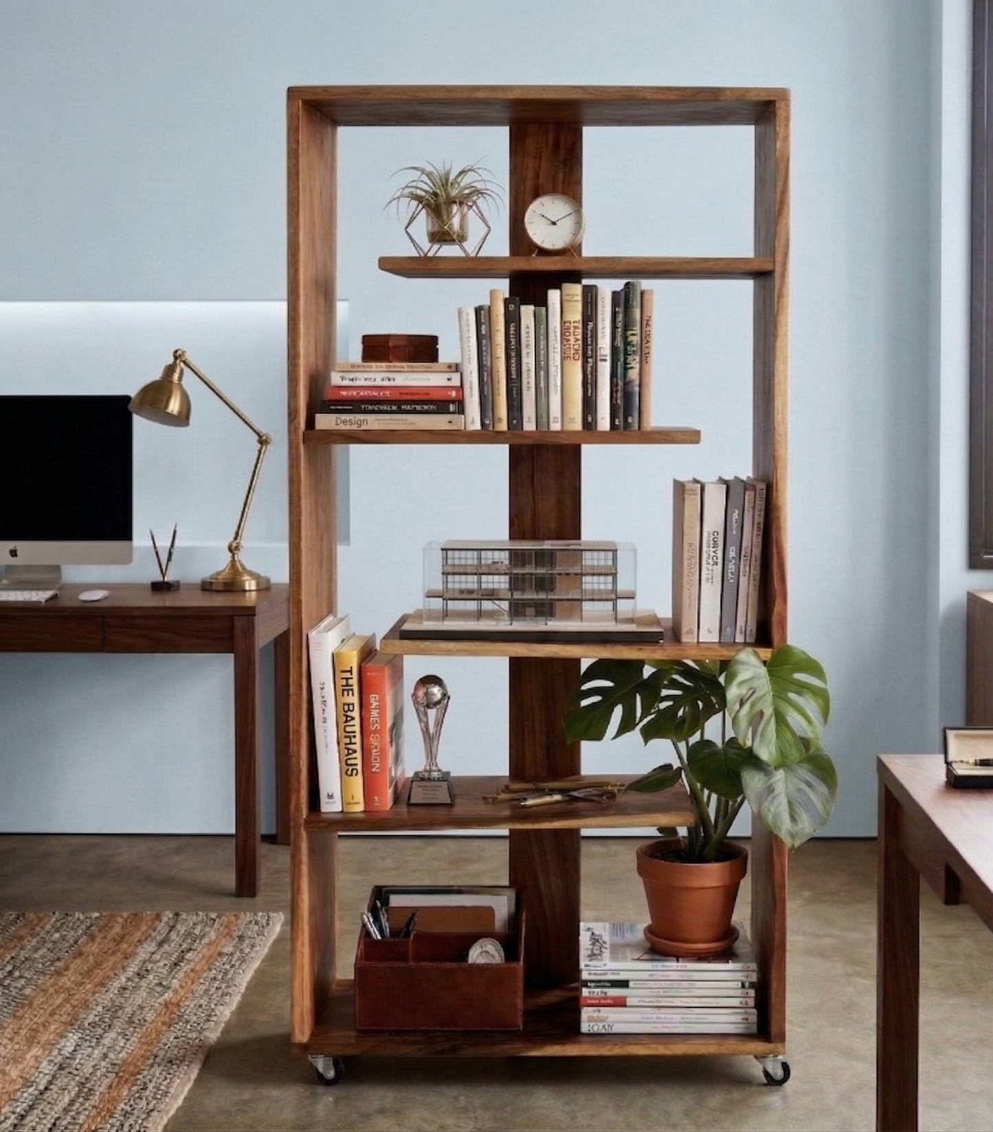 estanteria-moderna-madera-conacaste-maciza-con-ruedas-vimarq - vimarq.com | El Salvador