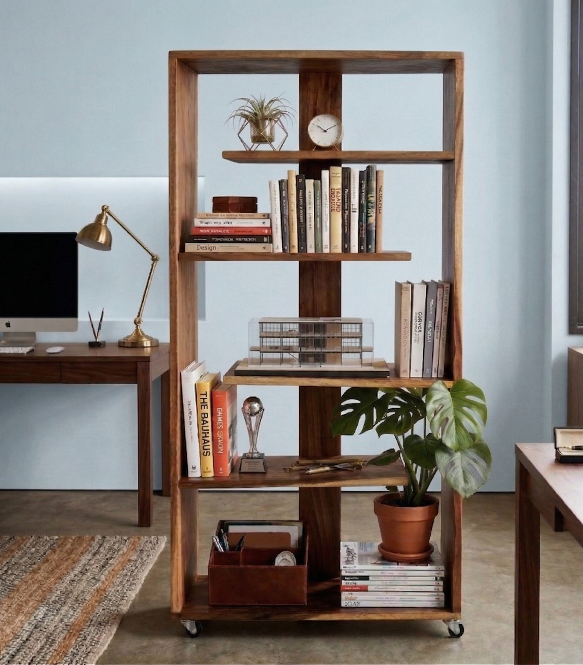 estanteria-moderna-madera-conacaste-maciza-con-ruedas-vimarq - vimarq.com | El Salvador