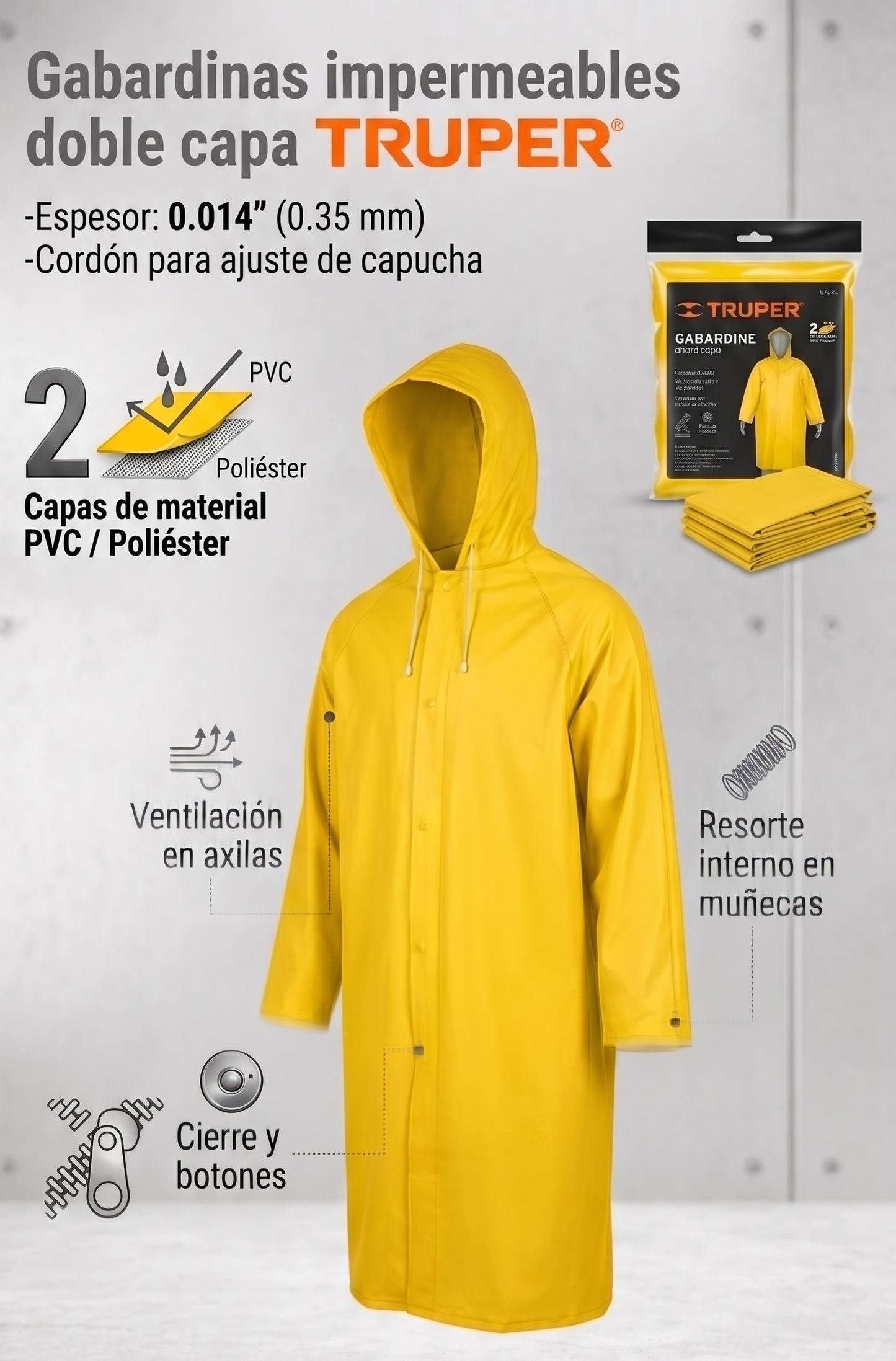 gabardina-impermeable-truper-amarilla-doble-capa - vimarq.com | El Salvador 1