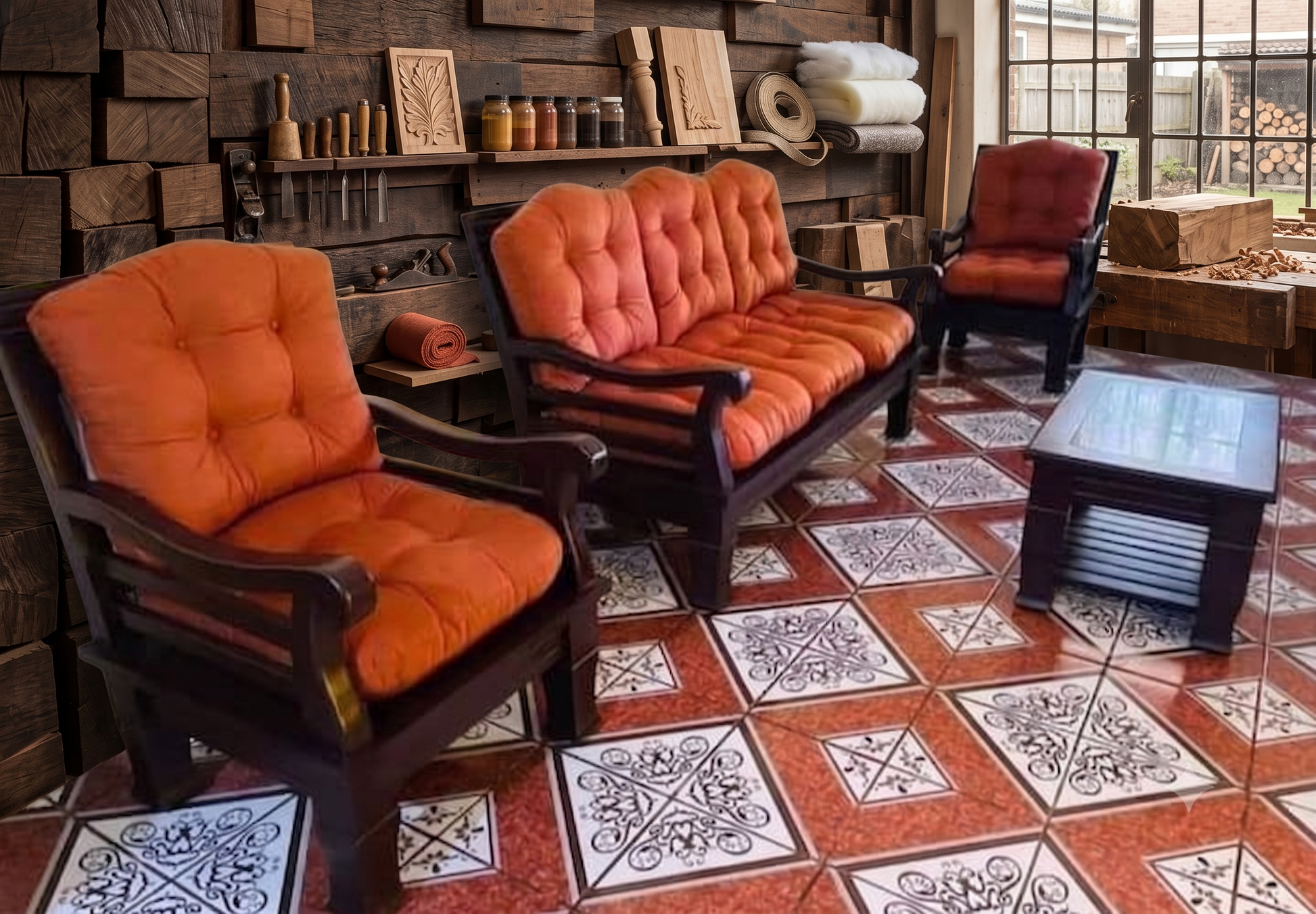 juego-sala-madera-3-piezas-cojines-estampados-vimarq-el-salvador
