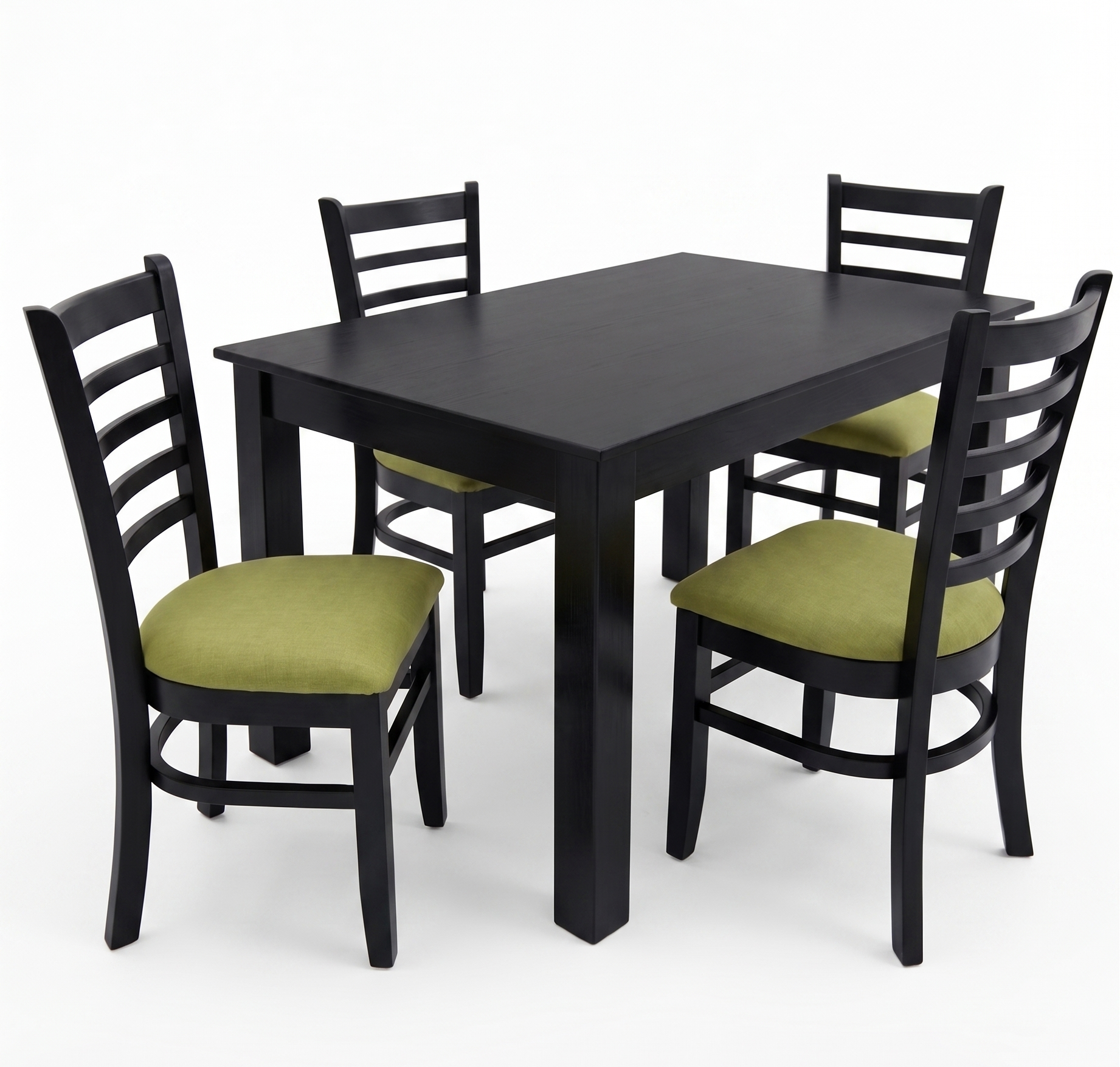 mesa-comedor-madera-oscura-4-sillas-verdes
