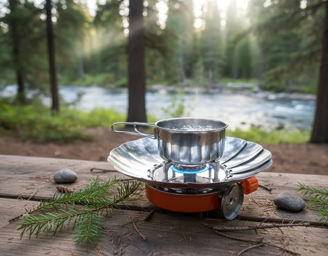 ocina de camping portatil con gas butano en lago - vimarq.com | El Salvador