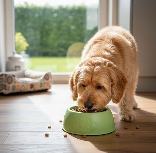 perro-comiendo-plato-verde-ergonomico-vimarq.com-El-Salvador