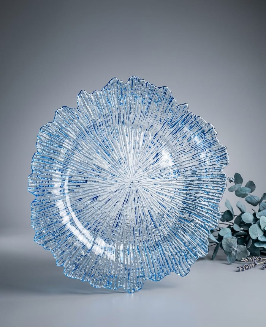 plato-base-vidrio-texturizado-azul-33-cm-vimarq.com | El Salvador