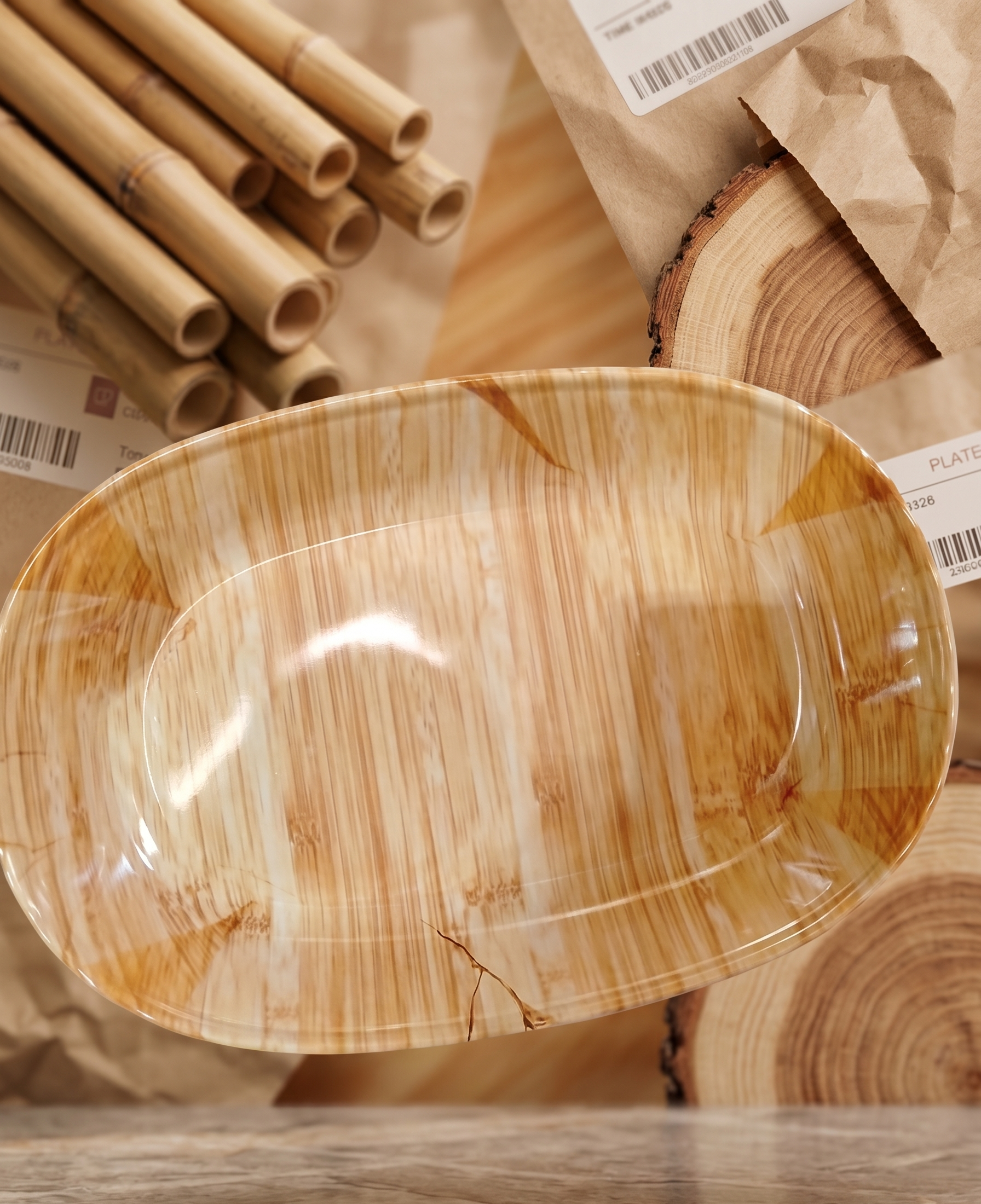 plato-ovalado-melamina-acabado-bambu-natural-28x19cm-vimarq - vimarq.com | El Salvador