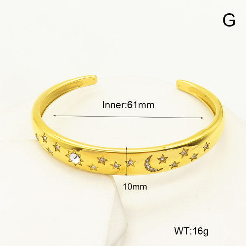 Brazalete Tipo Cuff con Diseño Celestial (Sol y Luna) en Acero Inoxidable Hipoalergénico Dorado