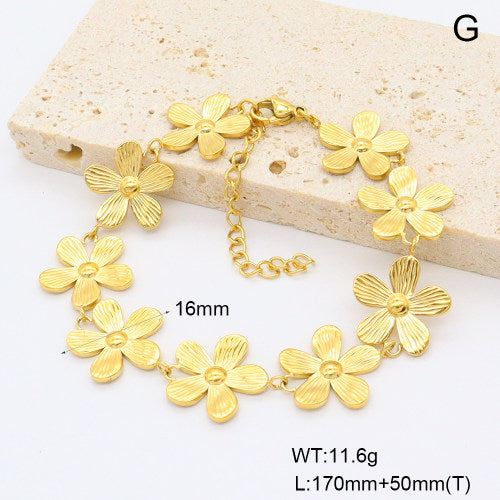 pulsera con eslabones de flores texturizadas en acero inoxidable tono dorado - vimarq.com | El Salvador