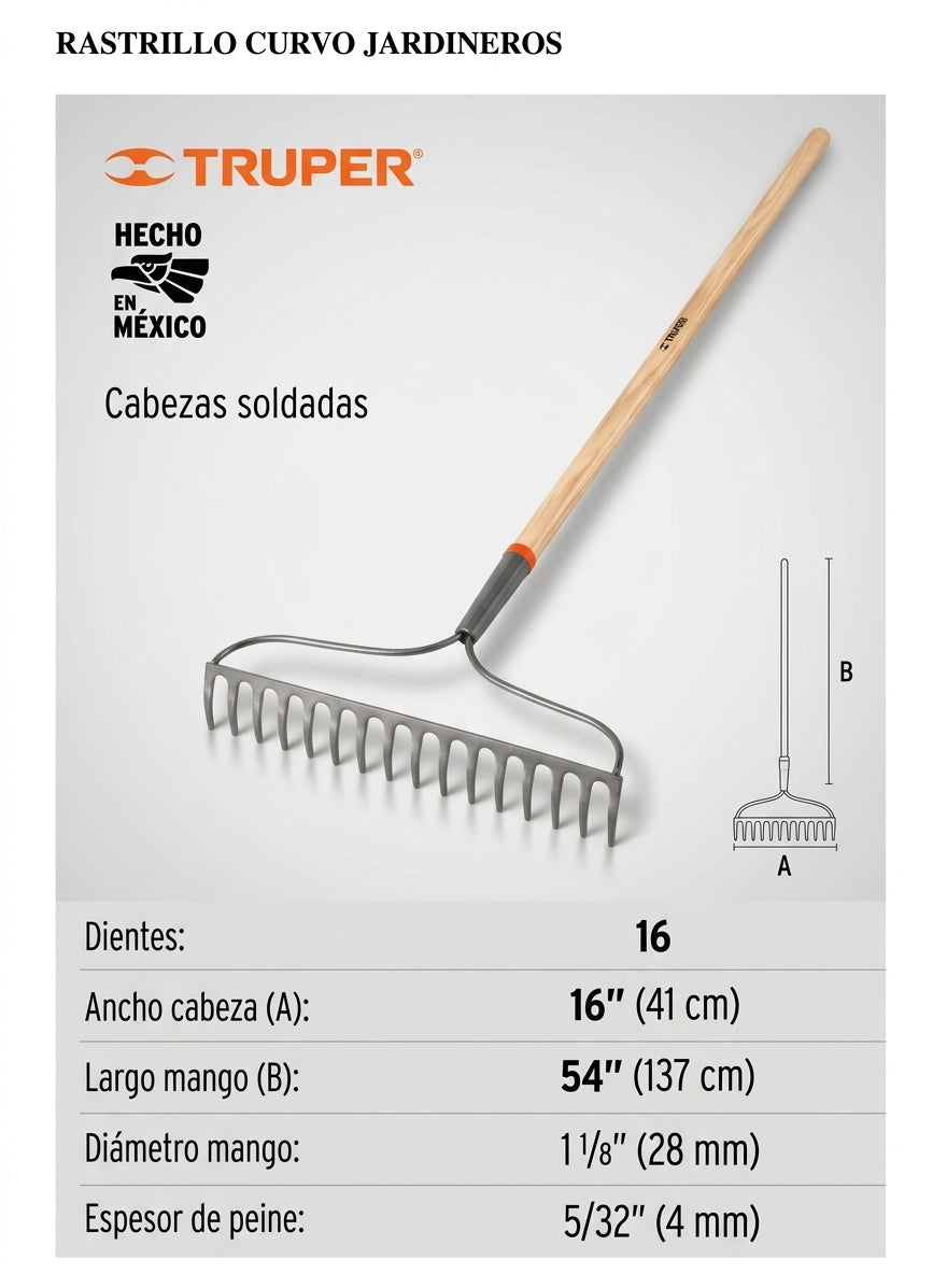 rastrillo-curvo-jardinero-truper-16-dientes-madera - vimarq.com | El Salvador3